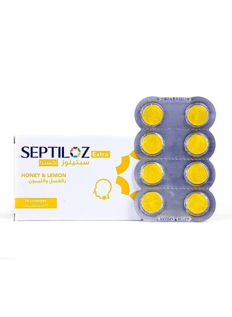 Septilose Extra Honey & Lemon Lozenges - Fast Relief for Sore Throats - 16 Lozenges